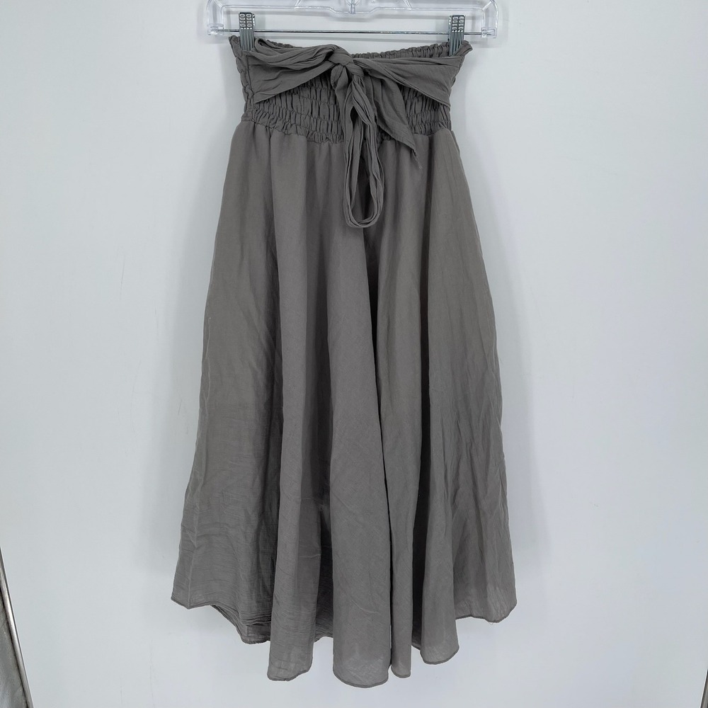 Women's Gray Smocked Tie Waist Beach Hippie Cottagecore Boho Midi Skirt Size M